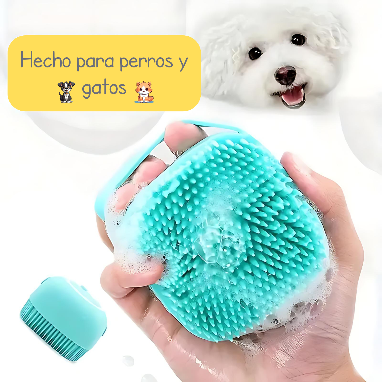 Cepillo de Baño con Recipiente - Perros y Gatos